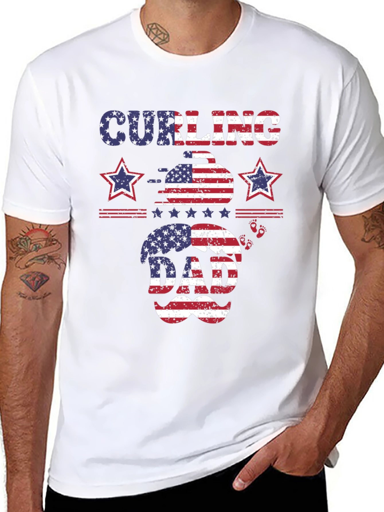 Curling Dad Patriotic T-Shirt