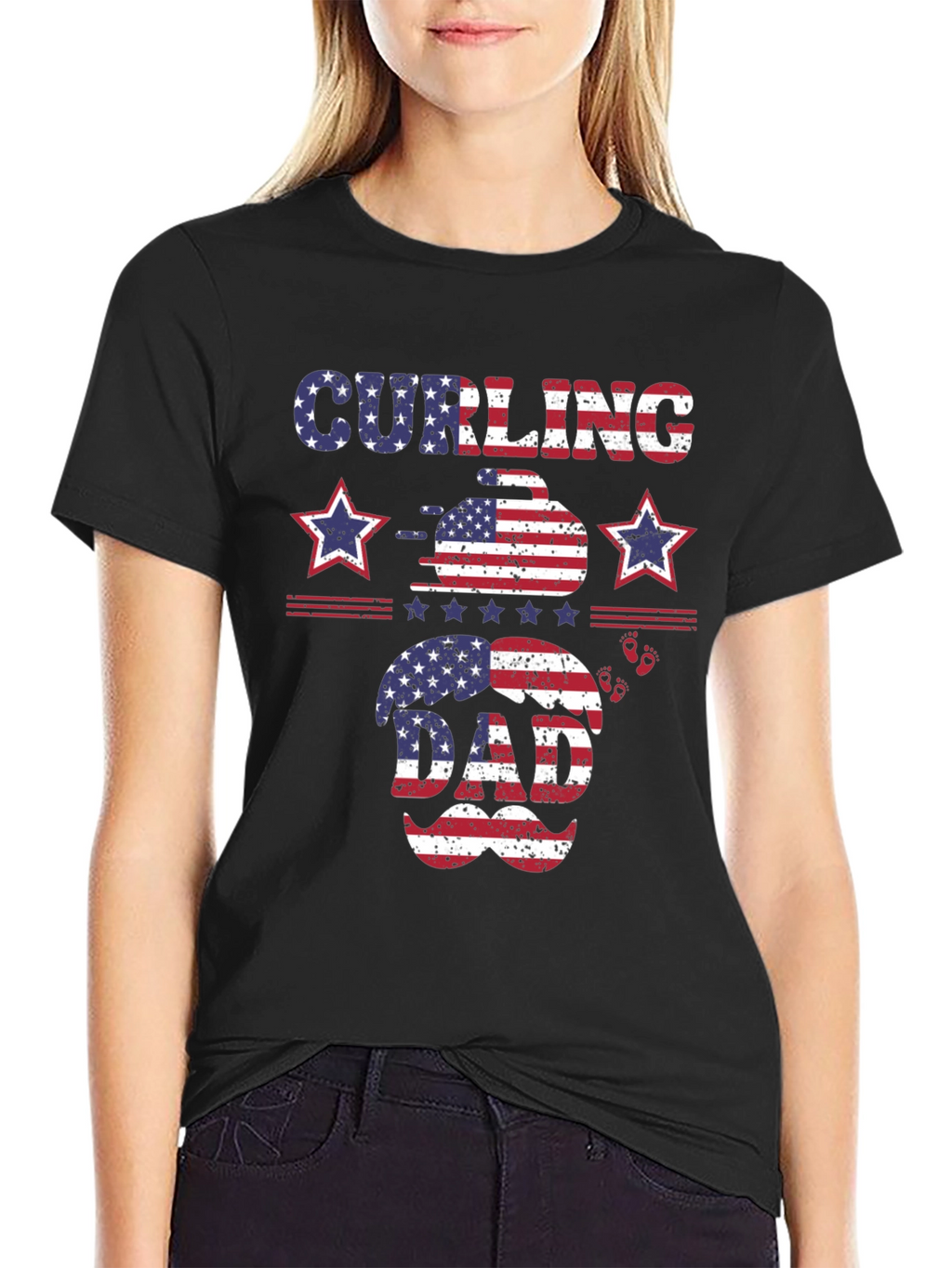 Curling Dad Patriotic T-Shirt