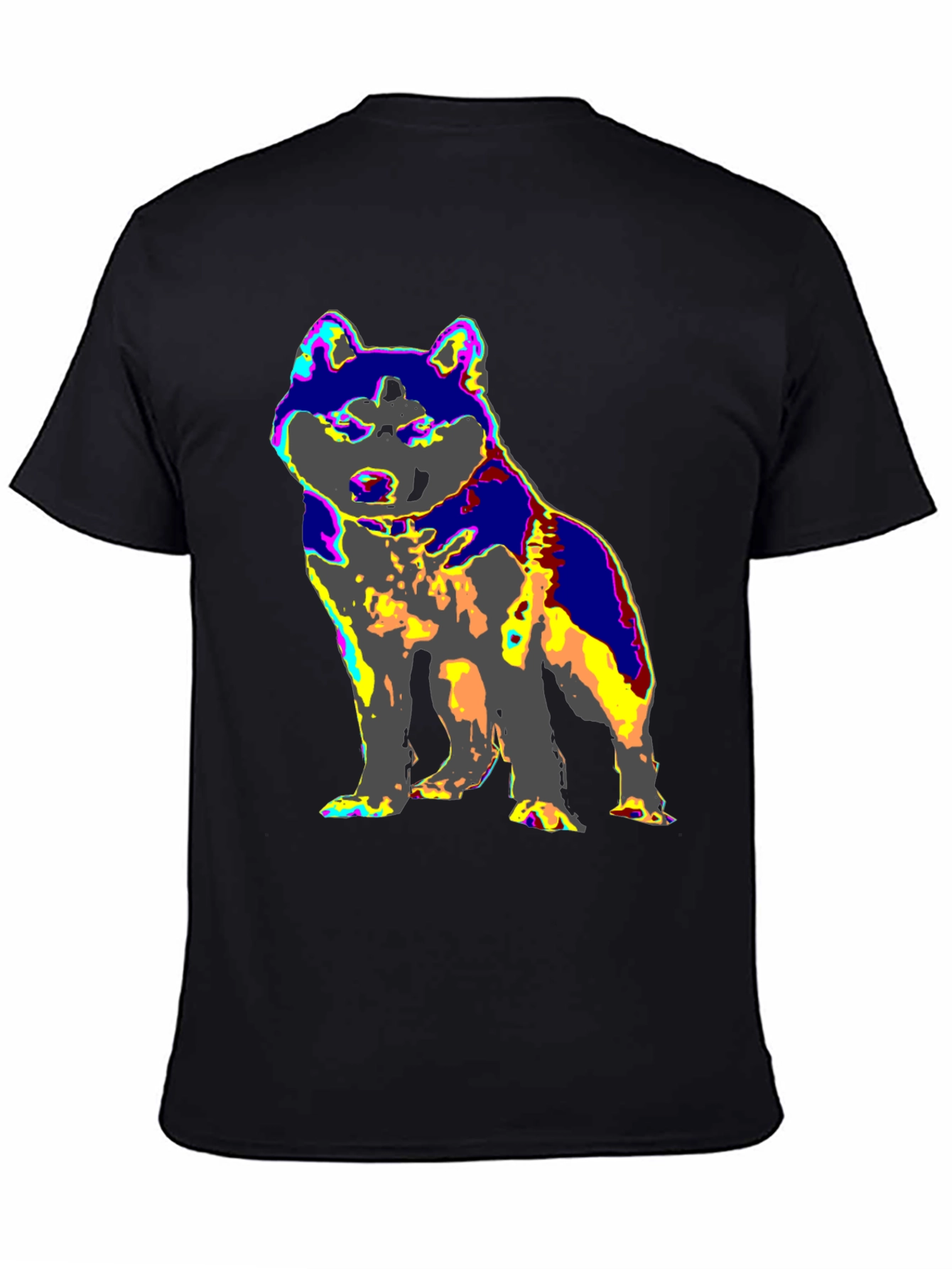 Colorful Dog Graphic Tee - Casual Black T-Shirt
