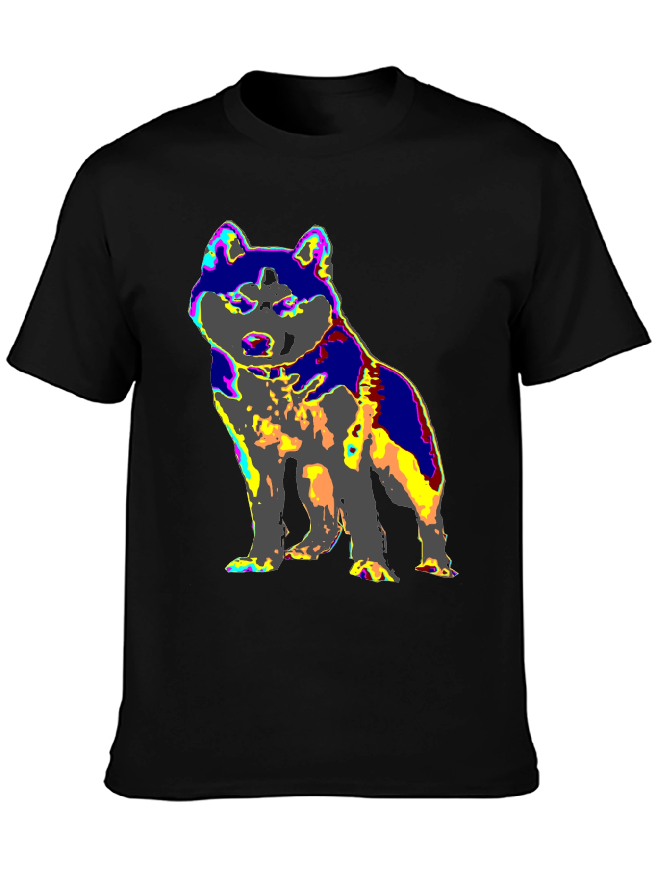 Colorful Dog Graphic Tee - Casual Black T-Shirt