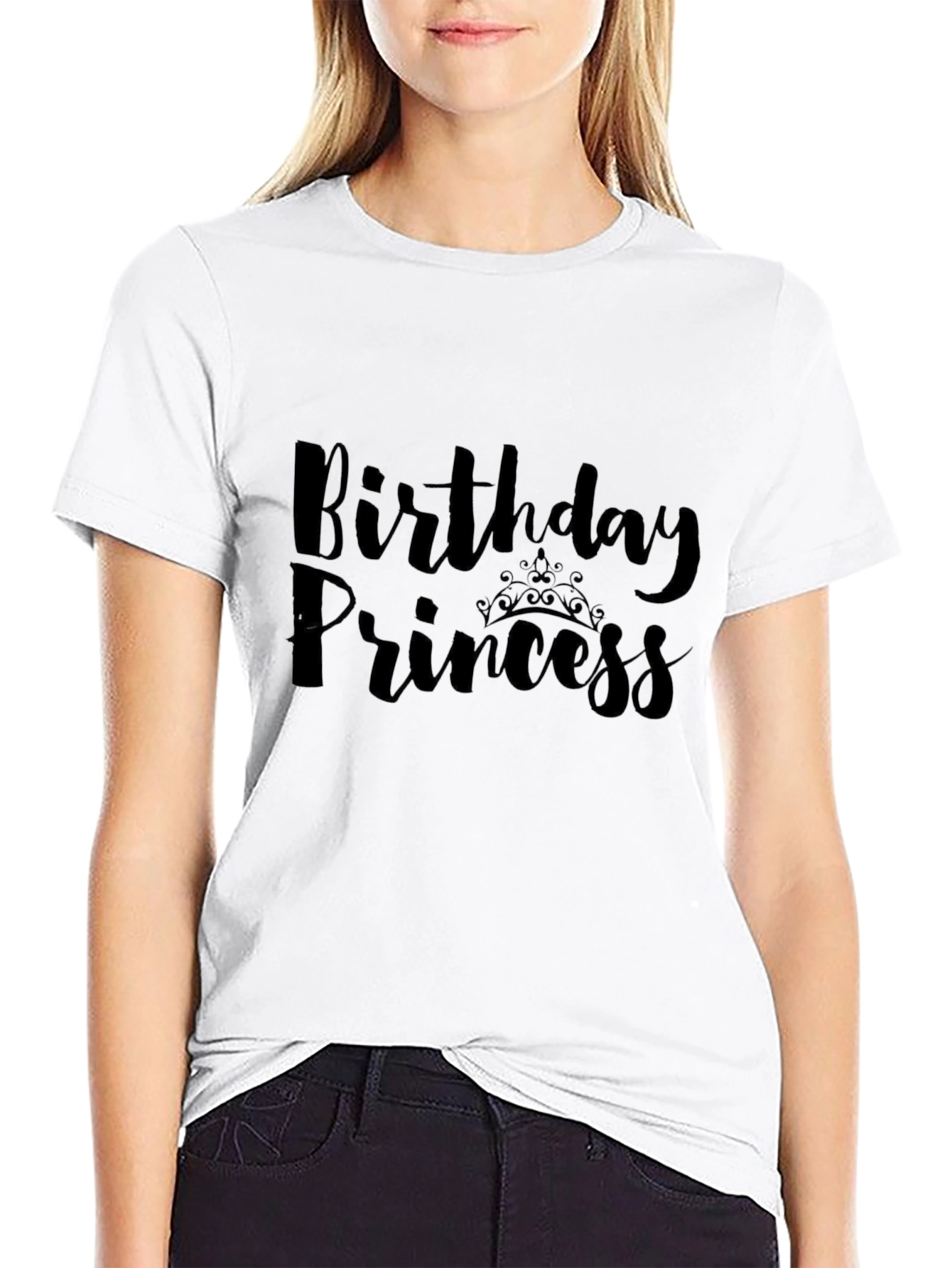 Birthday Princess T-Shirt - Black Crew Neck Tee