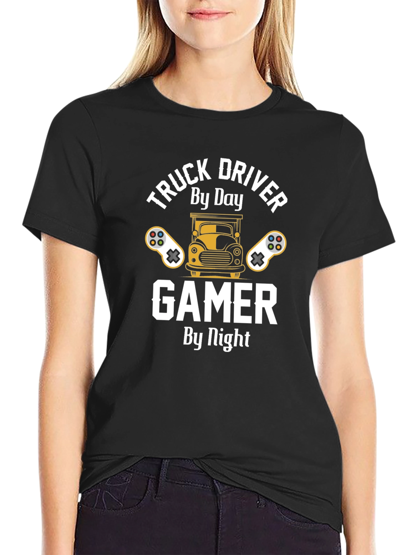 Truck Driver Gamer T-Shirt - By Day By Night