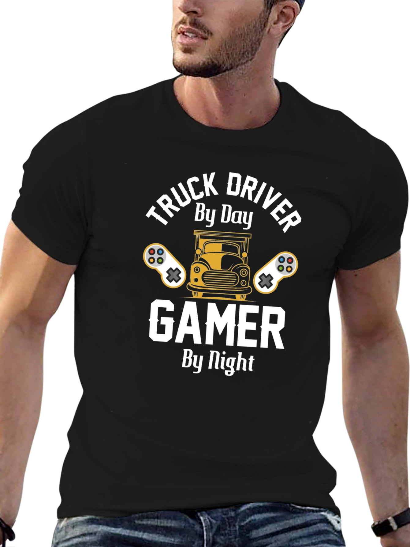 Truck Driver Gamer T-Shirt - By Day By Night