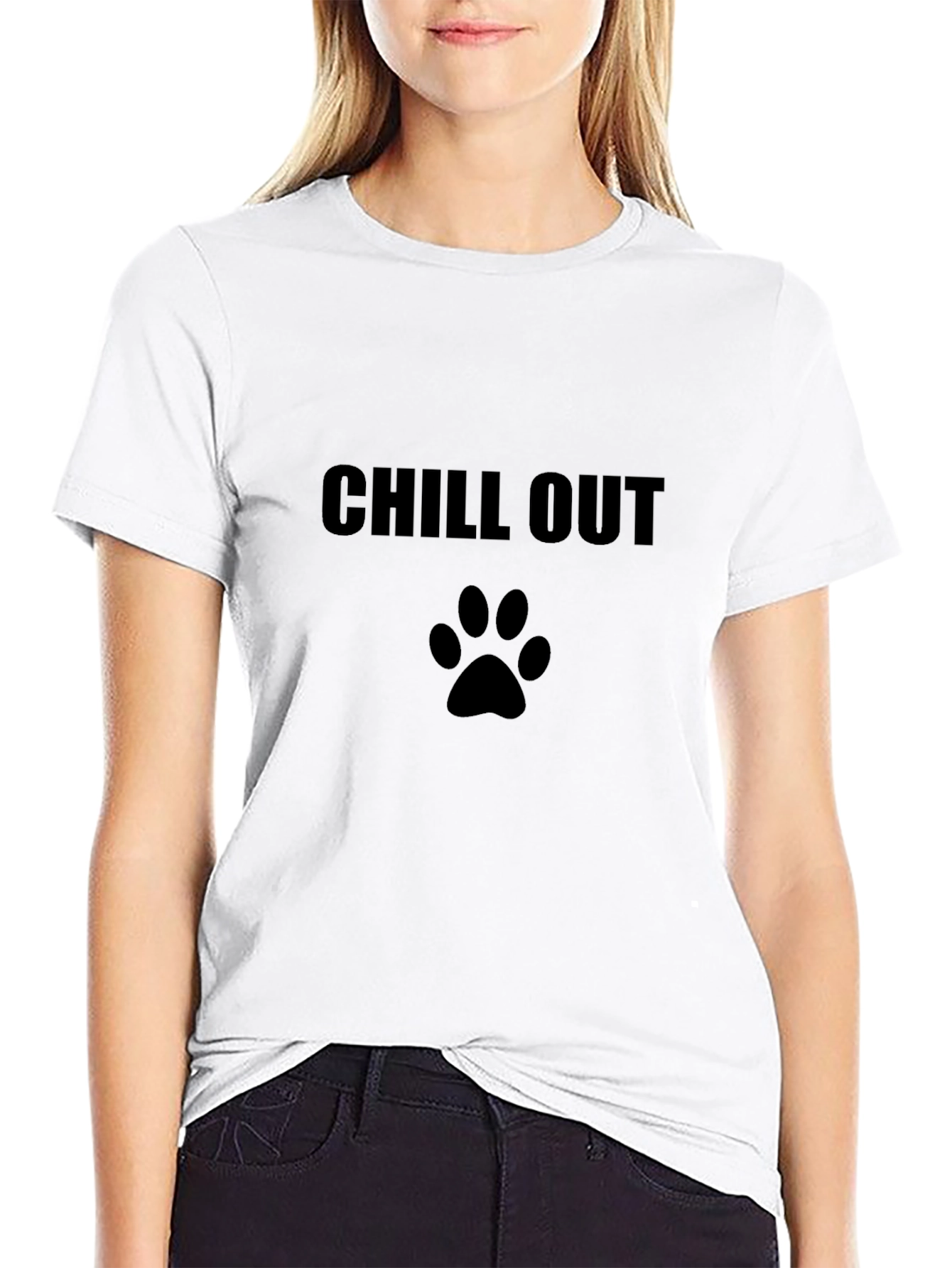 Chill Out Dog Paw Print T-Shirt - Black