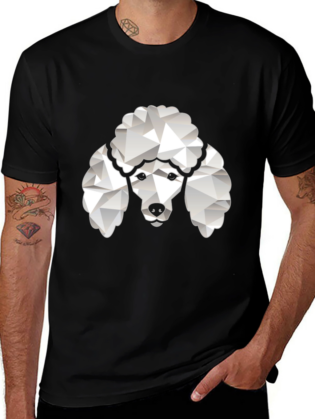 Poodle Graphic Tee - Black Crew Neck T-Shirt