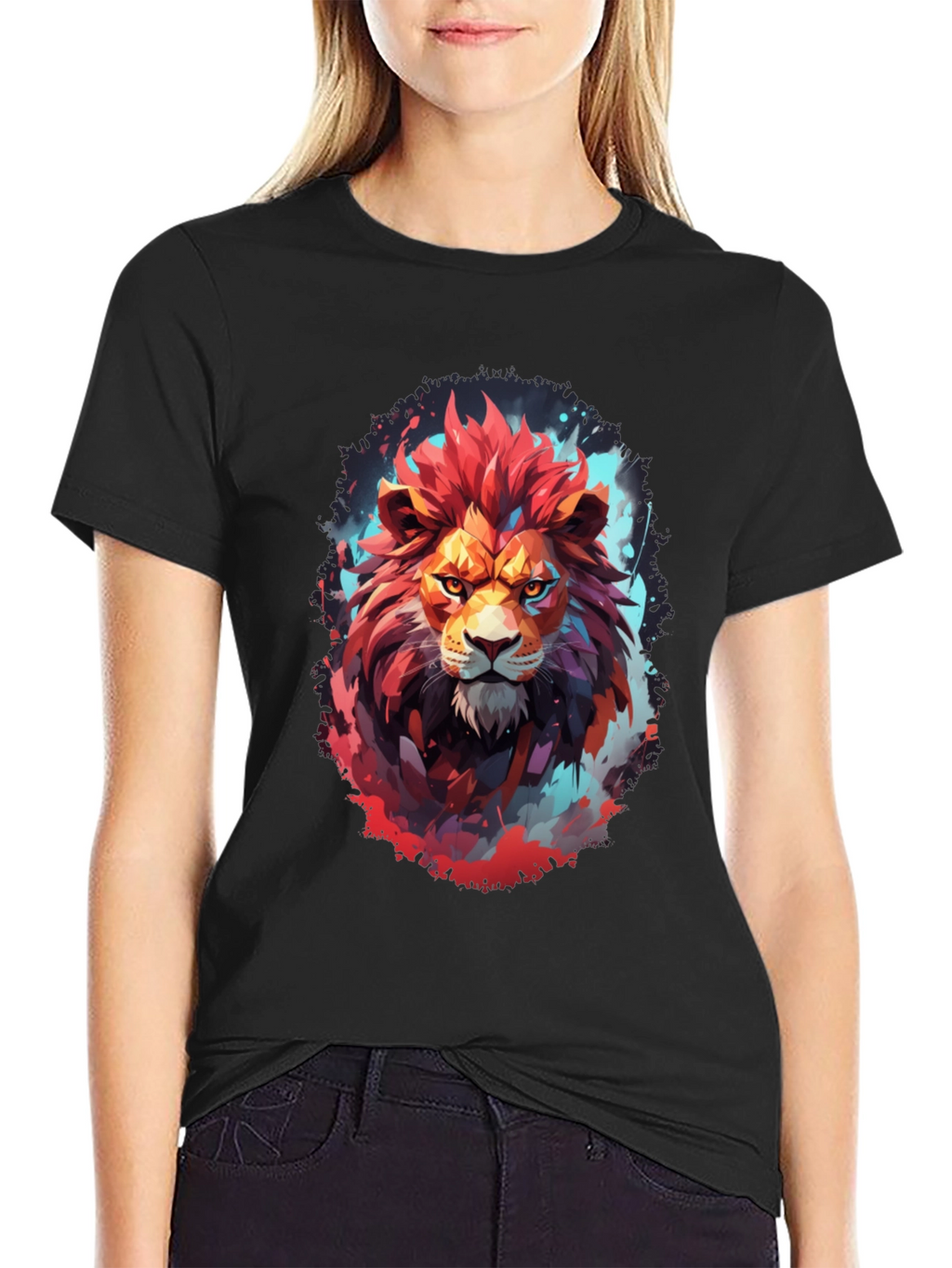 Fiery Lion Graphic Tee - Bold Artistic Design