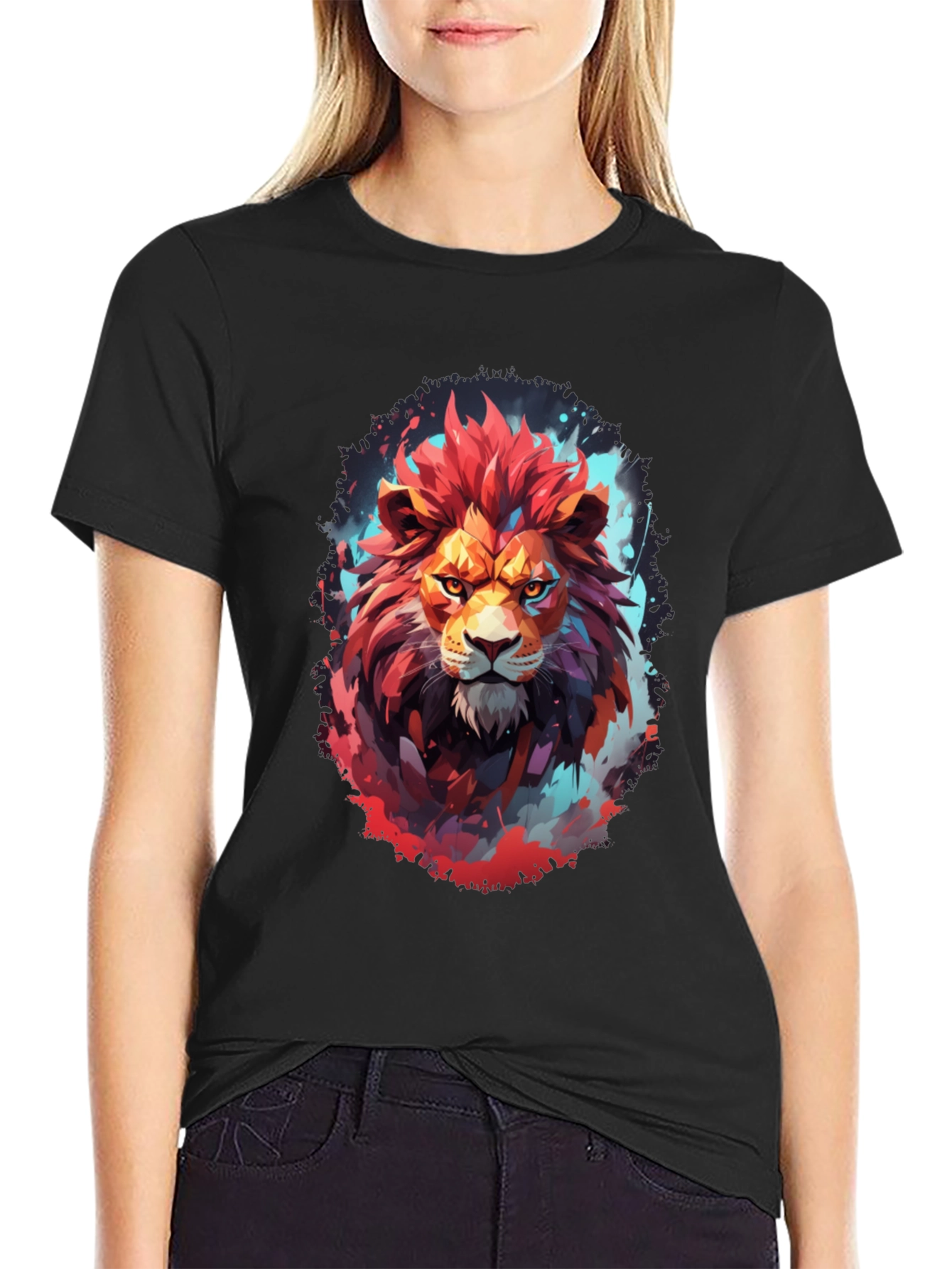 Fiery Lion Graphic Tee - Bold Artistic Design