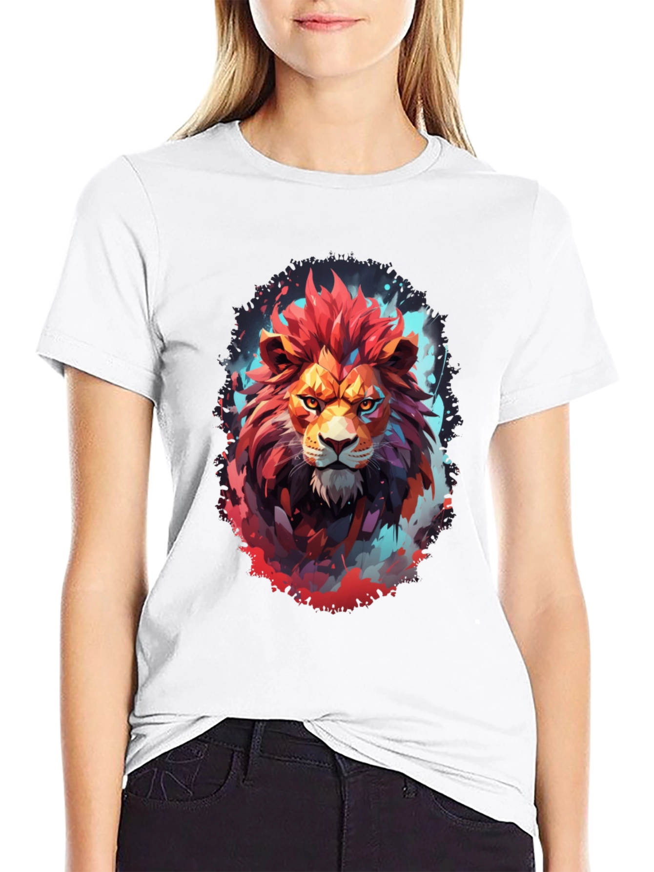 Fiery Lion Graphic Tee - Bold Artistic Design
