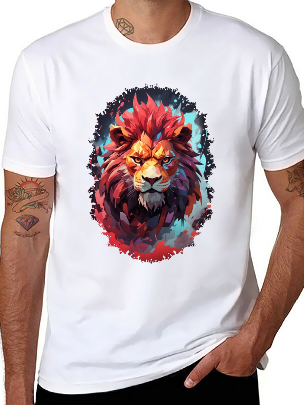 Fiery Lion Graphic Tee - Bold Artistic Design
