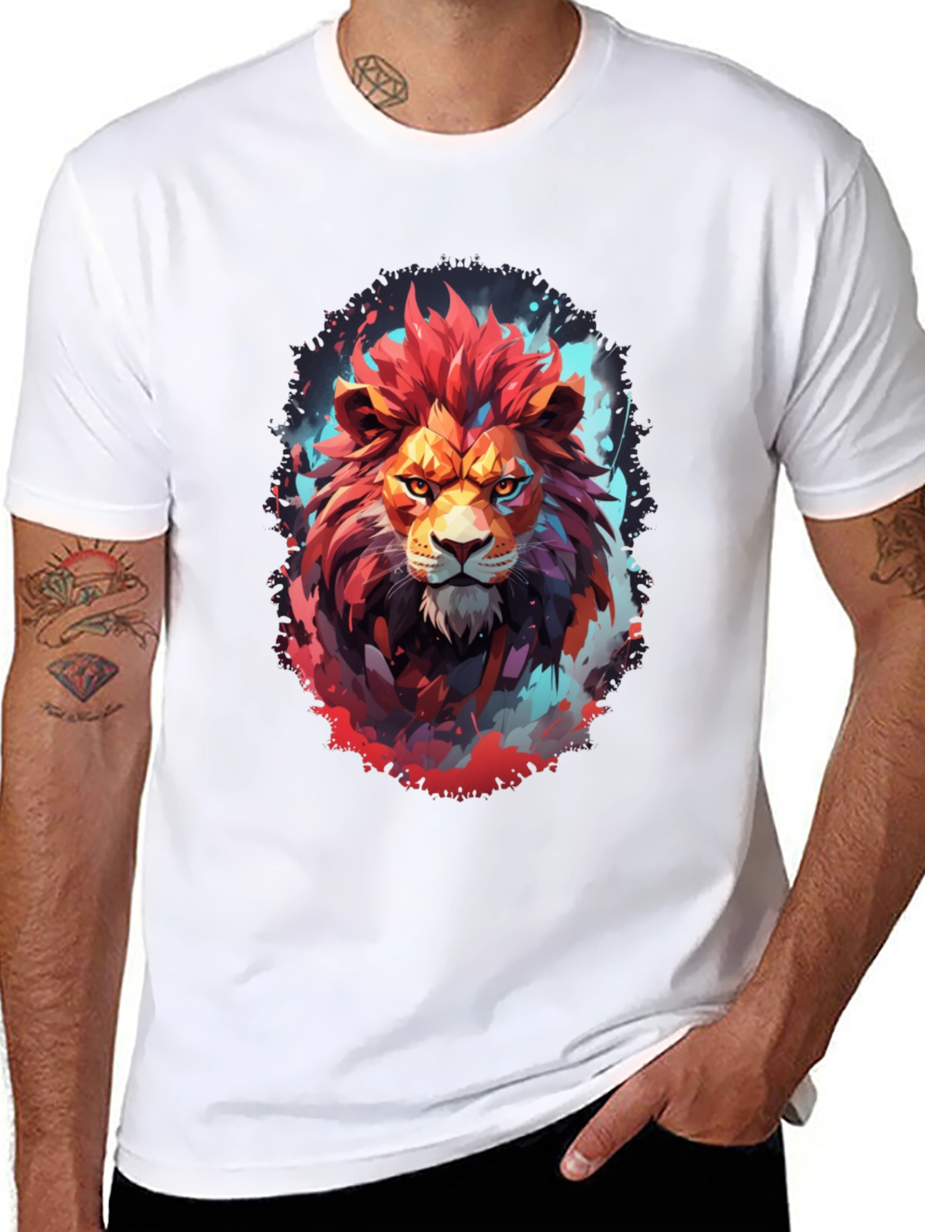 Fiery Lion Graphic Tee - Bold Artistic Design