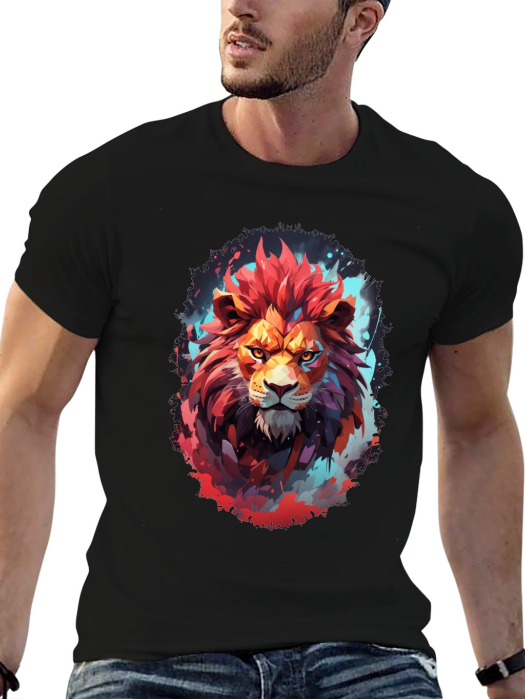 Fiery Lion Graphic Tee - Bold Artistic Design
