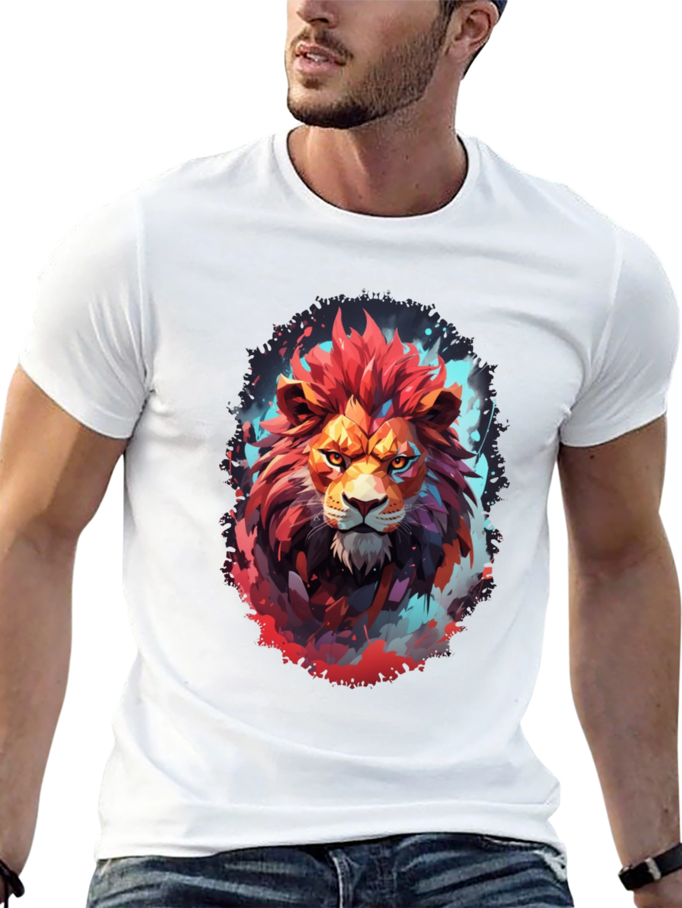 Fiery Lion Graphic Tee - Bold Artistic Design