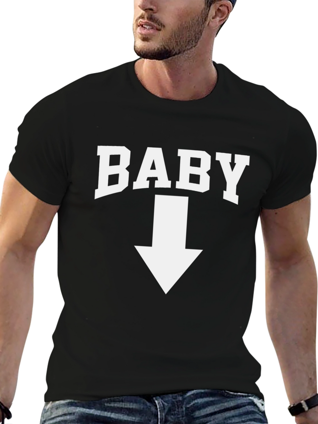 Baby Pointing Down Graphic Tee - Funny Pregnancy Announcement