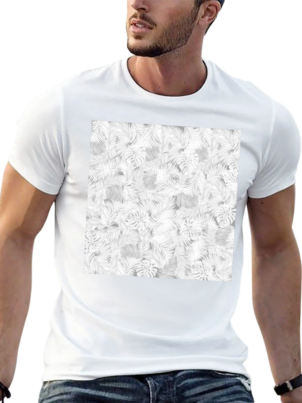 Tropical Leaf Print Tee - Black