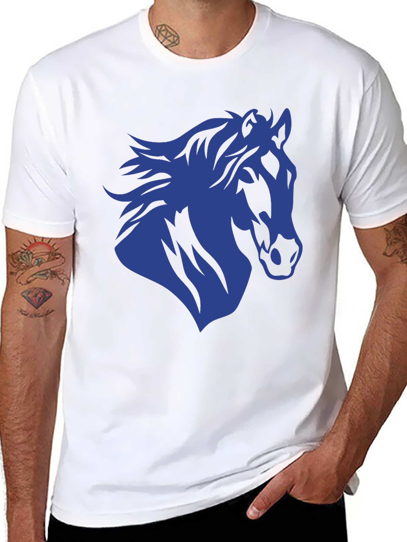 Horse Silhouette Graphic Tee - Black Cotton T-Shirt