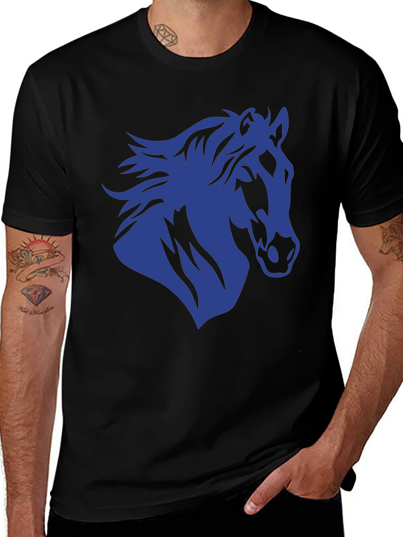 Horse Silhouette Graphic Tee - Black Cotton T-Shirt