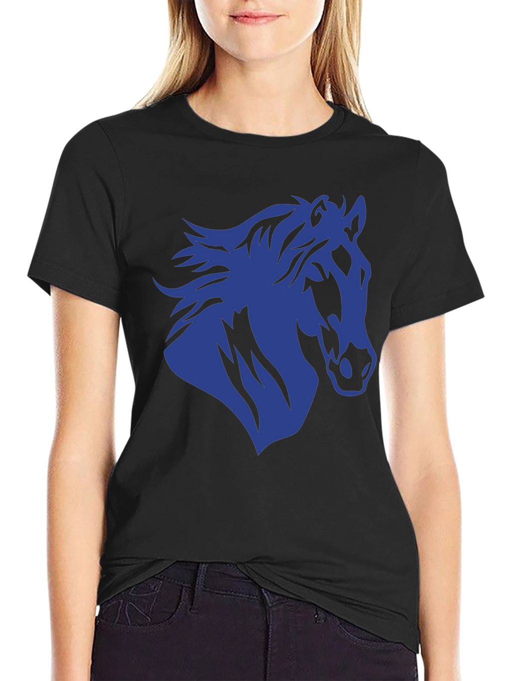 Horse Silhouette Graphic Tee - Black Cotton T-Shirt