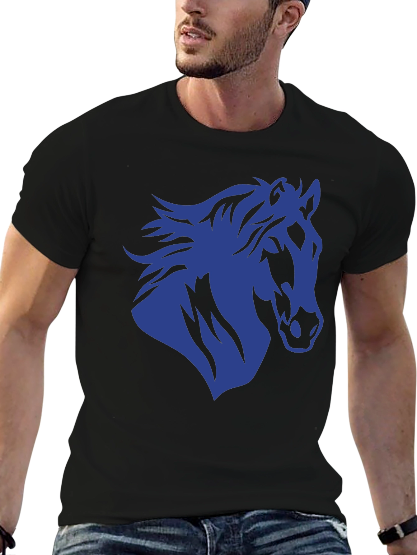 Horse Silhouette Graphic Tee - Black Cotton T-Shirt
