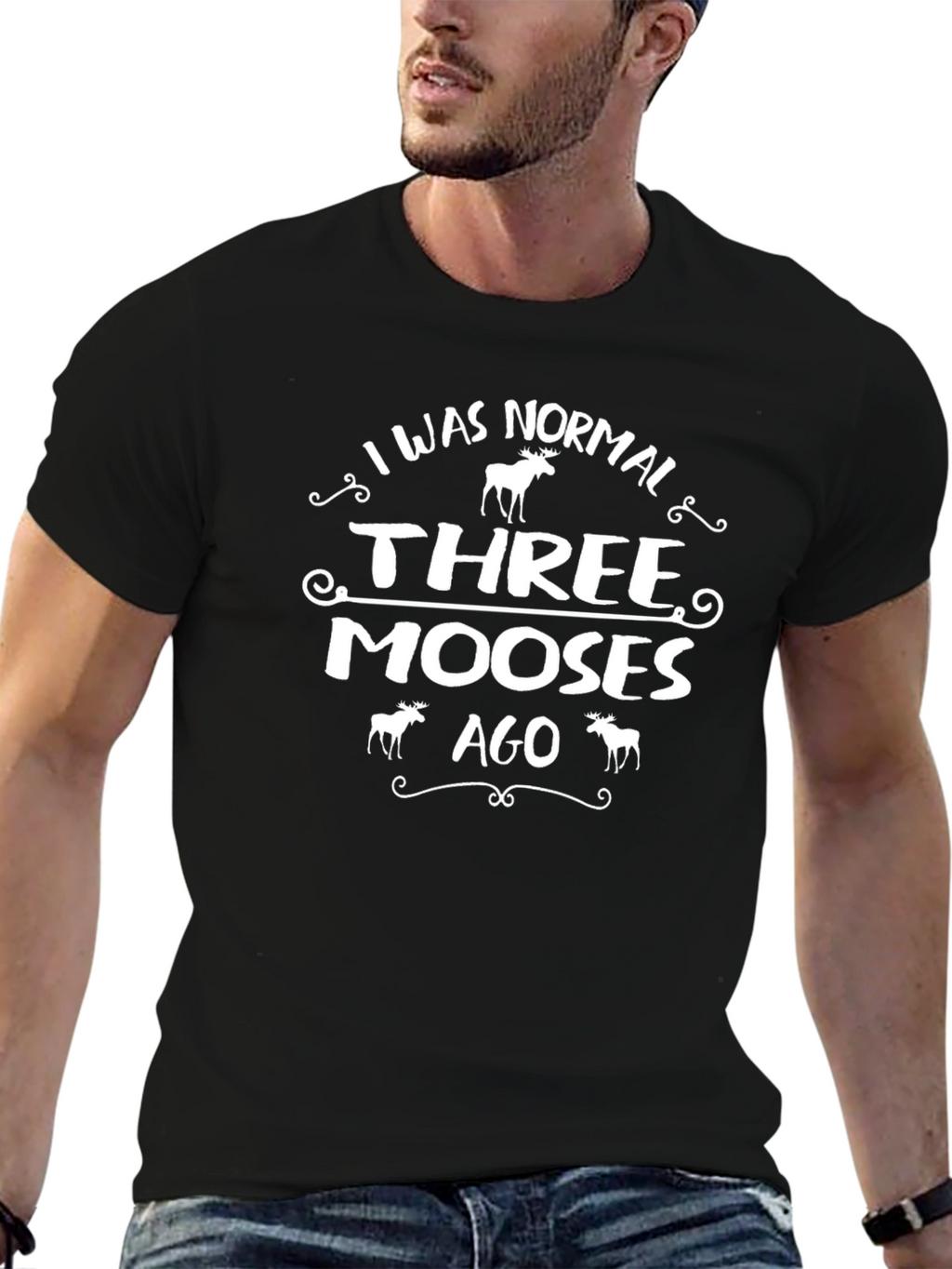 Funny Three Mooses Ago Graphic Tee - Black