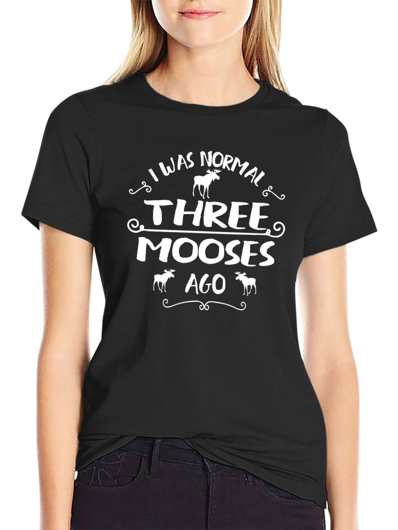 Funny Three Mooses Ago Graphic Tee - Black