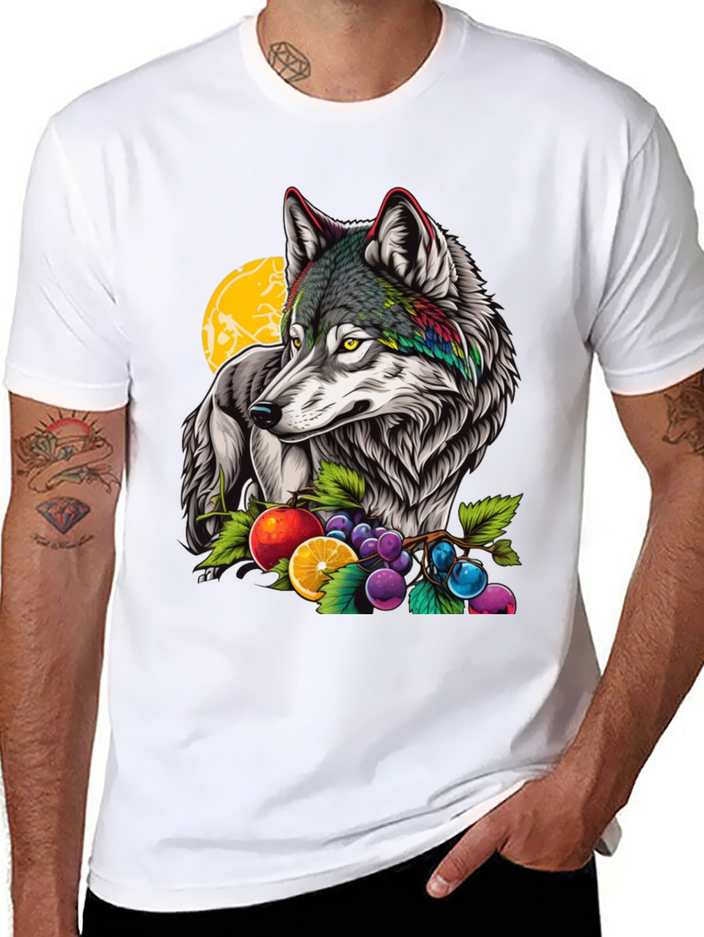 Wolf & Fruit Graphic Print T-Shirt