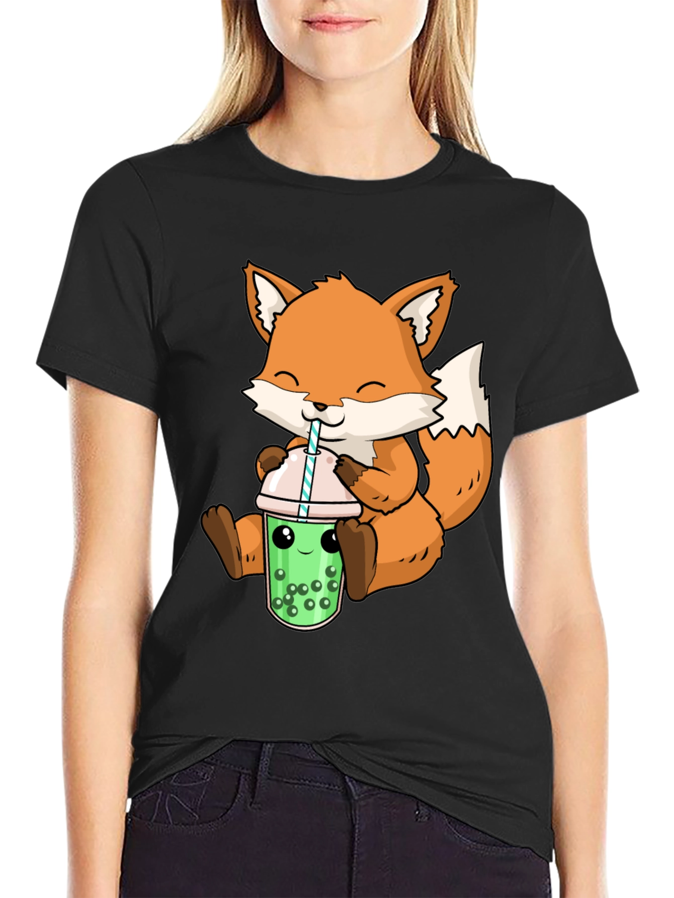 Cute Fox Boba Tea Graphic Tee