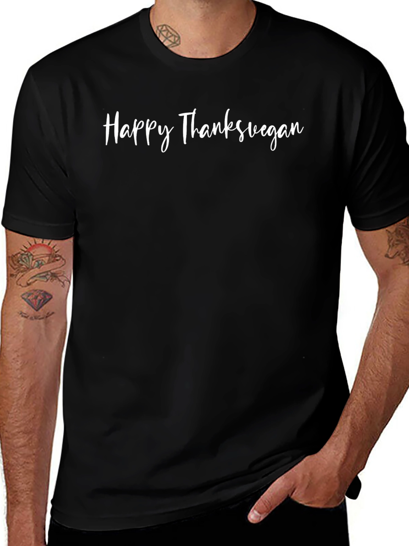 Happy Thanksvegan T-Shirt - Black Vegan Thanksgiving Tee