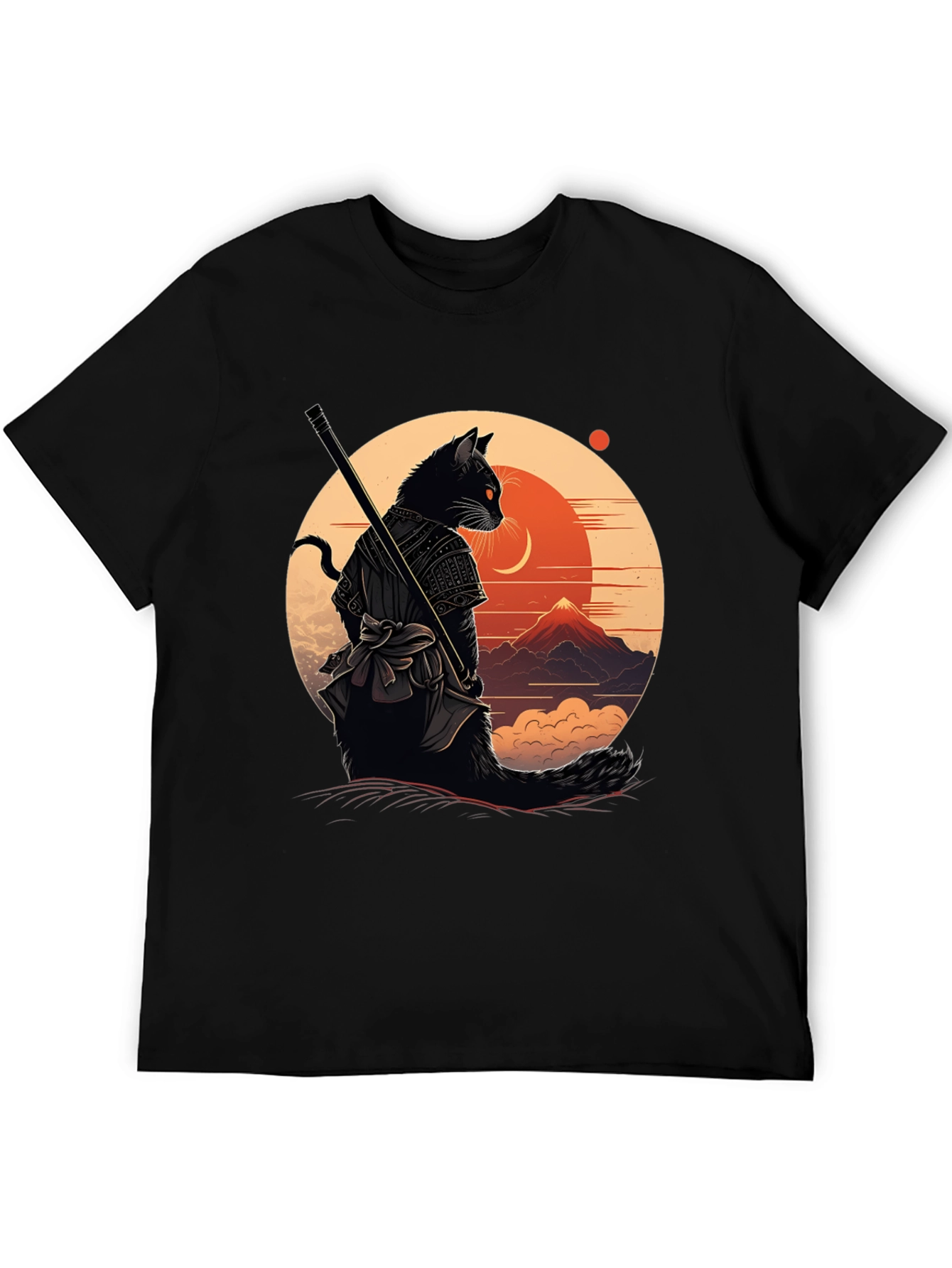 Samurai Cat Graphic Tee - Black