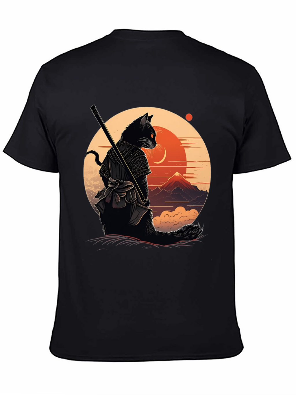 Samurai Cat Graphic Tee - Black