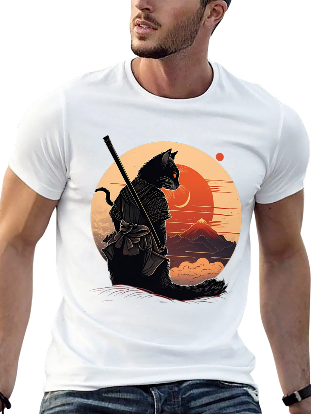 Samurai Cat Graphic Tee - Black