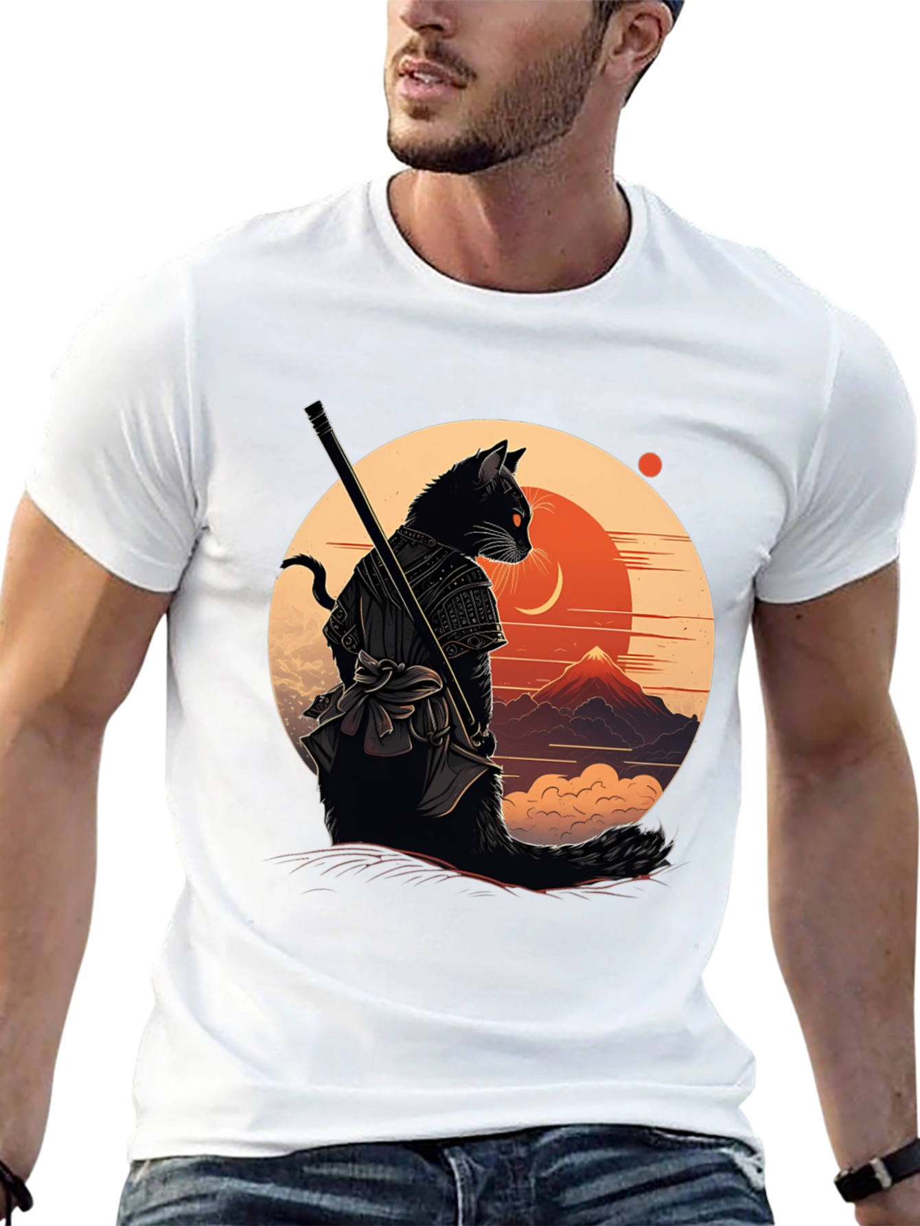 Samurai Cat Graphic Tee - Black