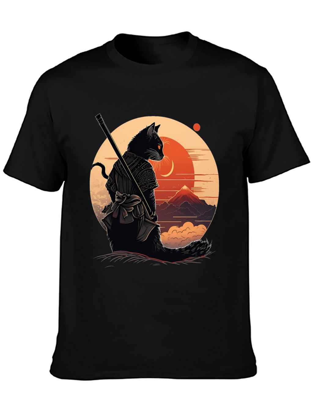 Samurai Cat Graphic Tee - Black
