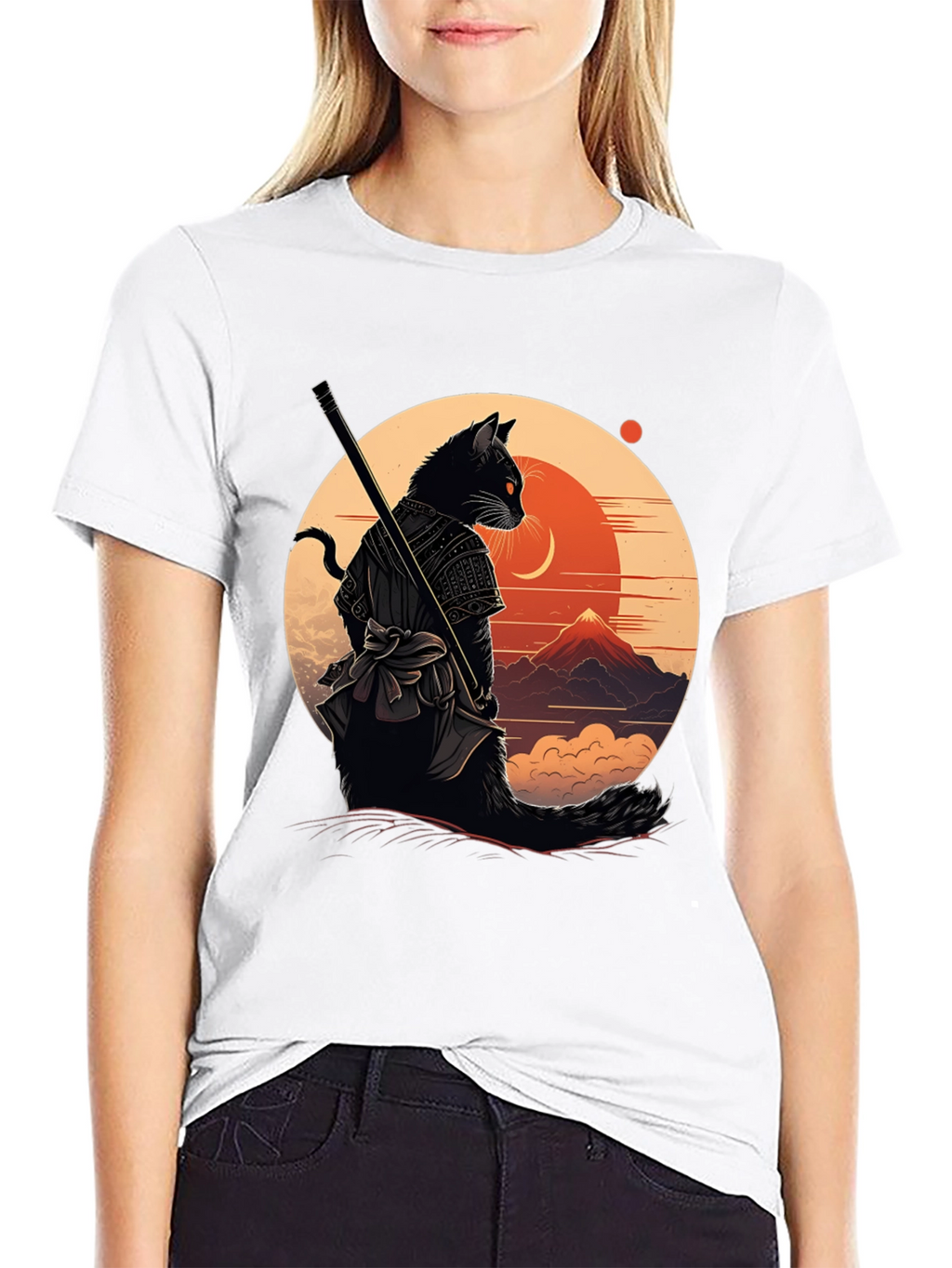 Samurai Cat Graphic Tee - Black