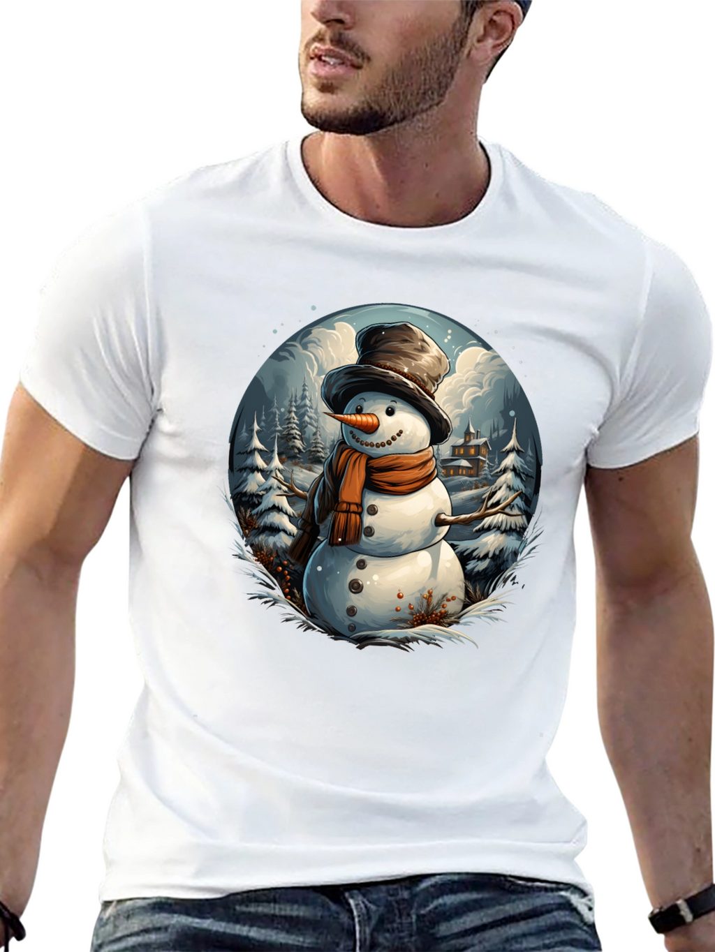 Festive Snowman Graphic Tee - Winter Holiday Apparel