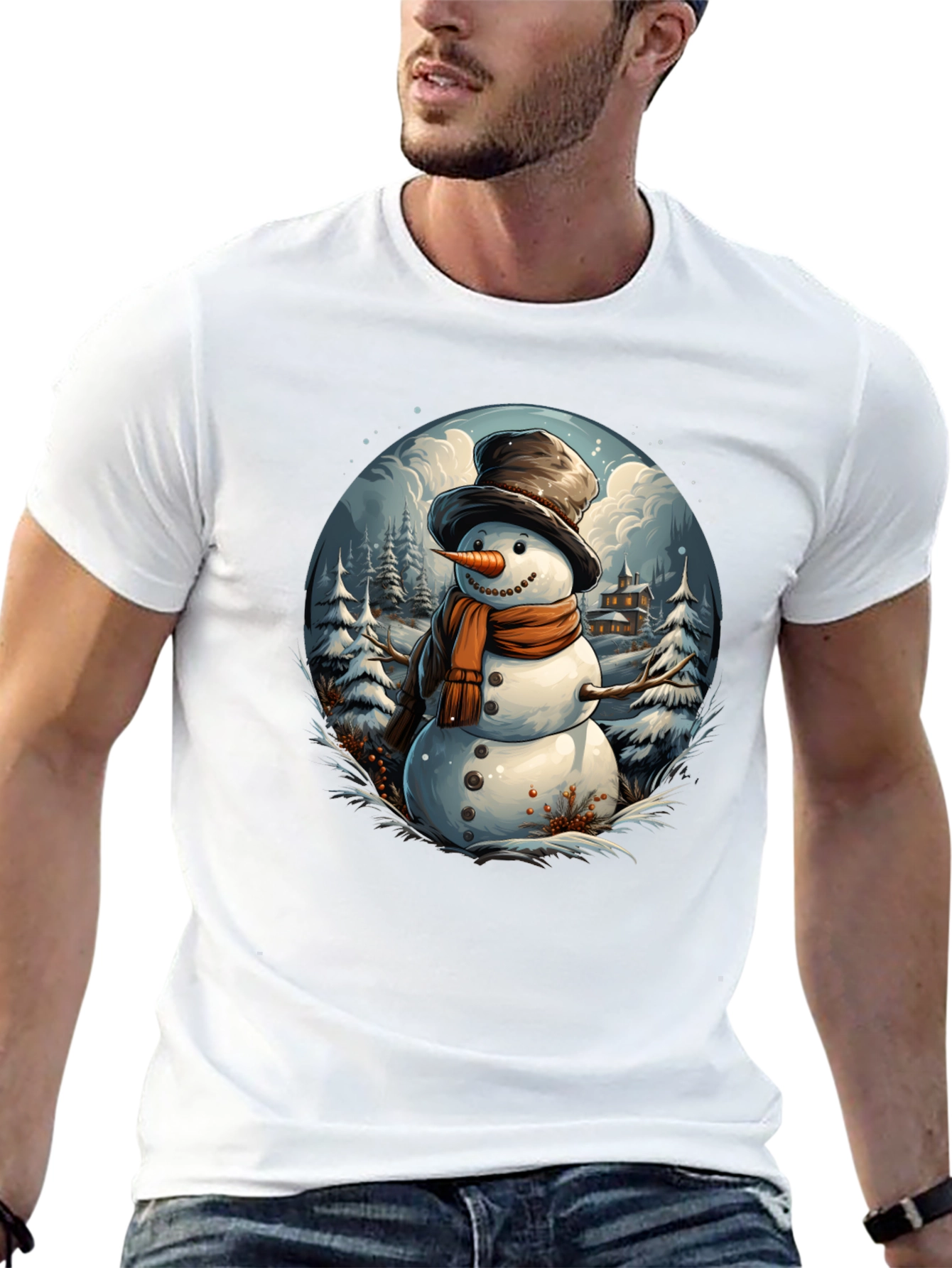 Festive Snowman Graphic Tee - Winter Holiday Apparel