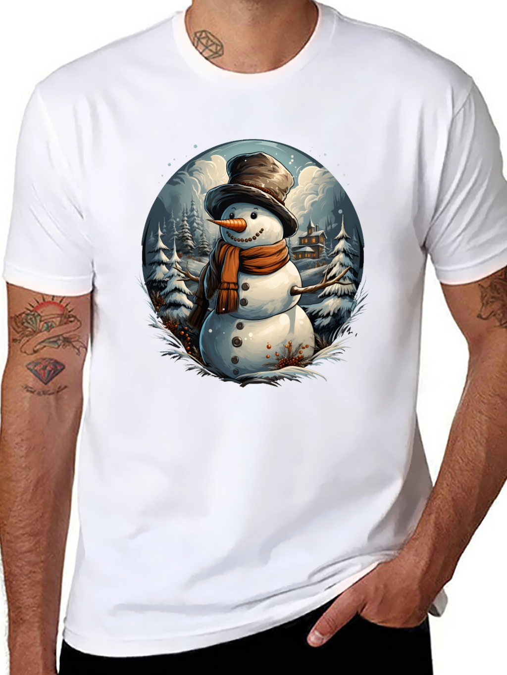 Festive Snowman Graphic Tee - Winter Holiday Apparel