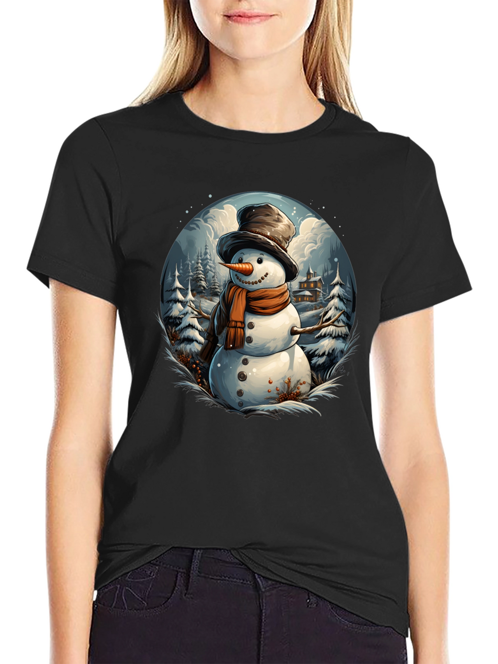 Festive Snowman Graphic Tee - Winter Holiday Apparel