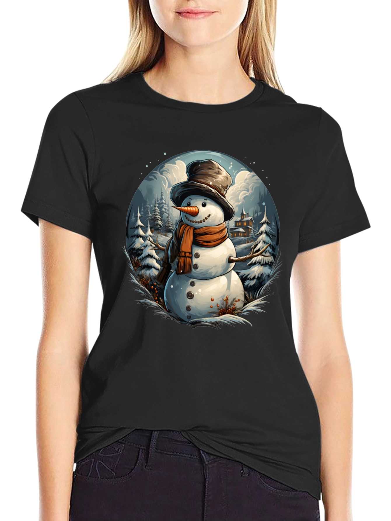 Festive Snowman Graphic Tee - Winter Holiday Apparel