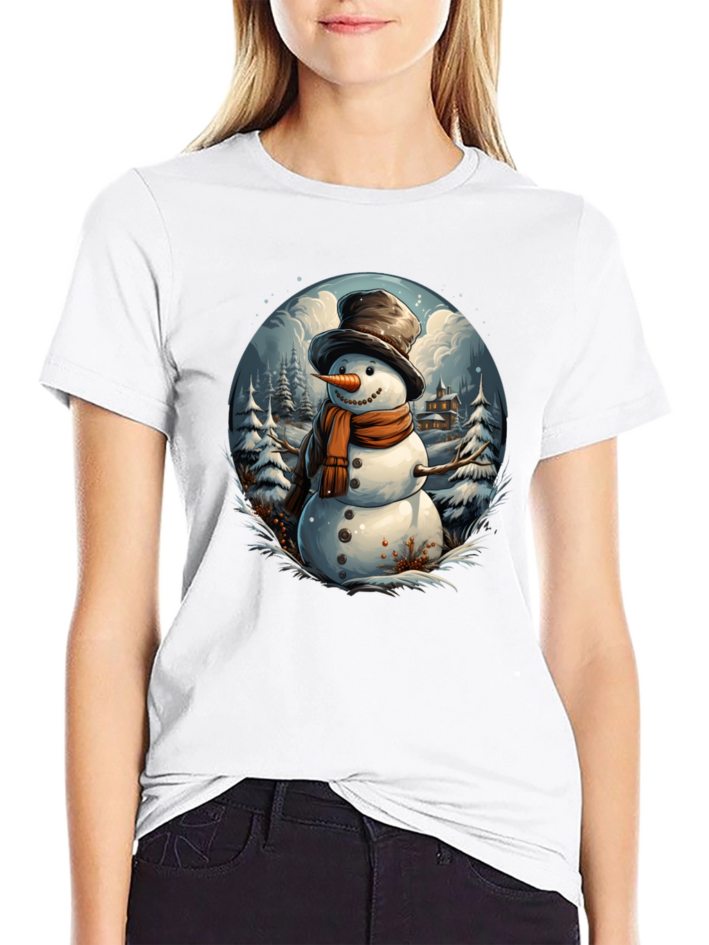 Festive Snowman Graphic Tee - Winter Holiday Apparel