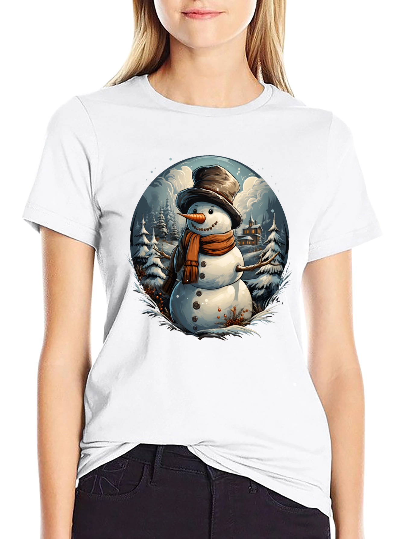 Festive Snowman Graphic Tee - Winter Holiday Apparel