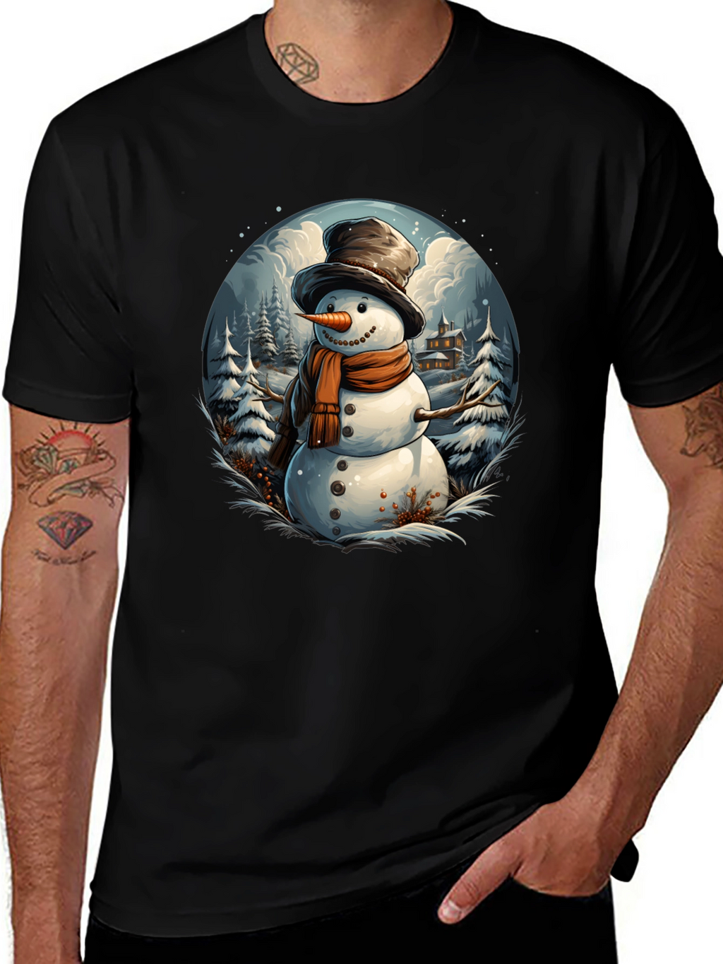 Festive Snowman Graphic Tee - Winter Holiday Apparel
