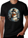 Festive Snowman Graphic Tee - Winter Holiday Apparel