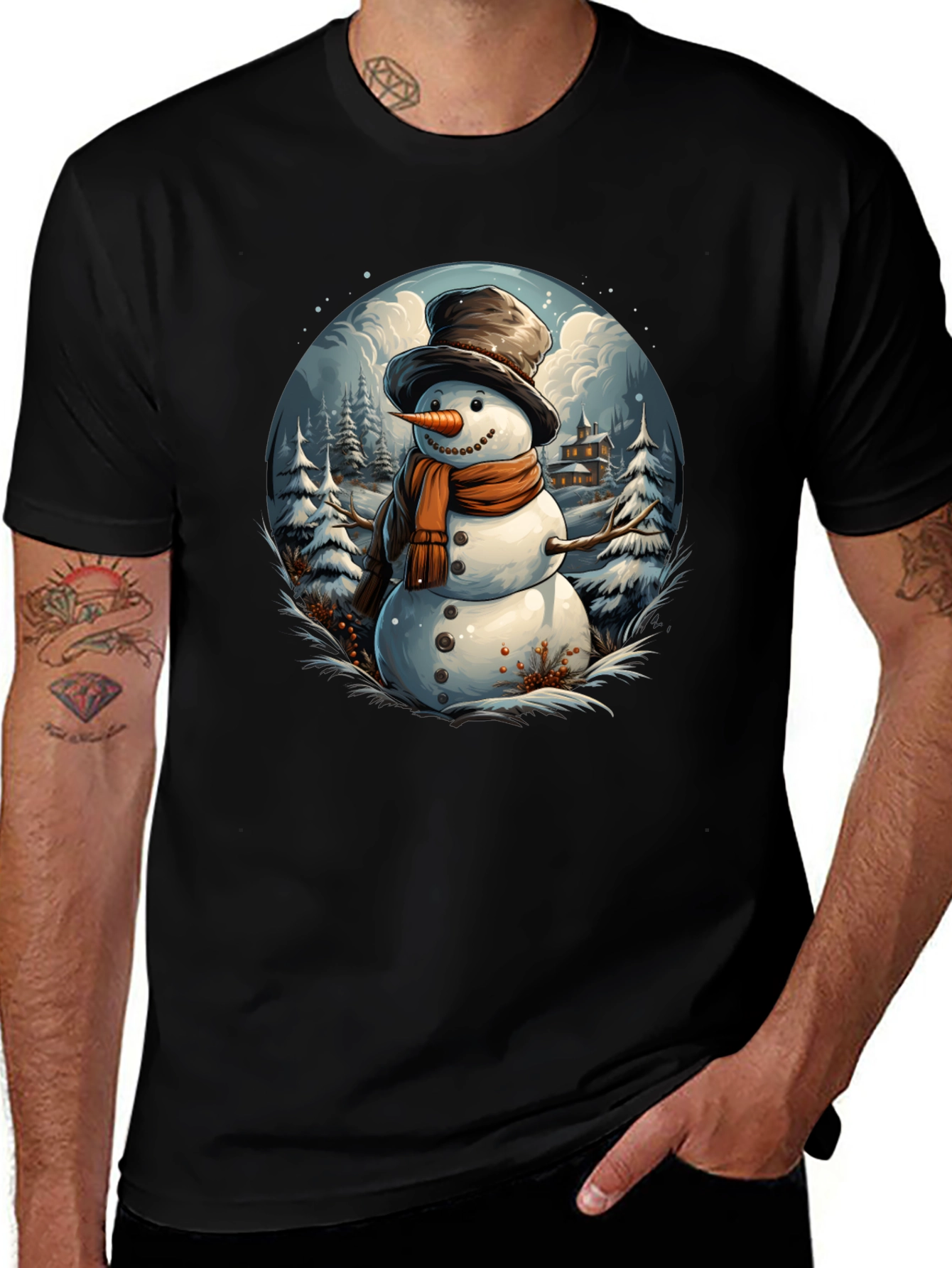 Festive Snowman Graphic Tee - Winter Holiday Apparel