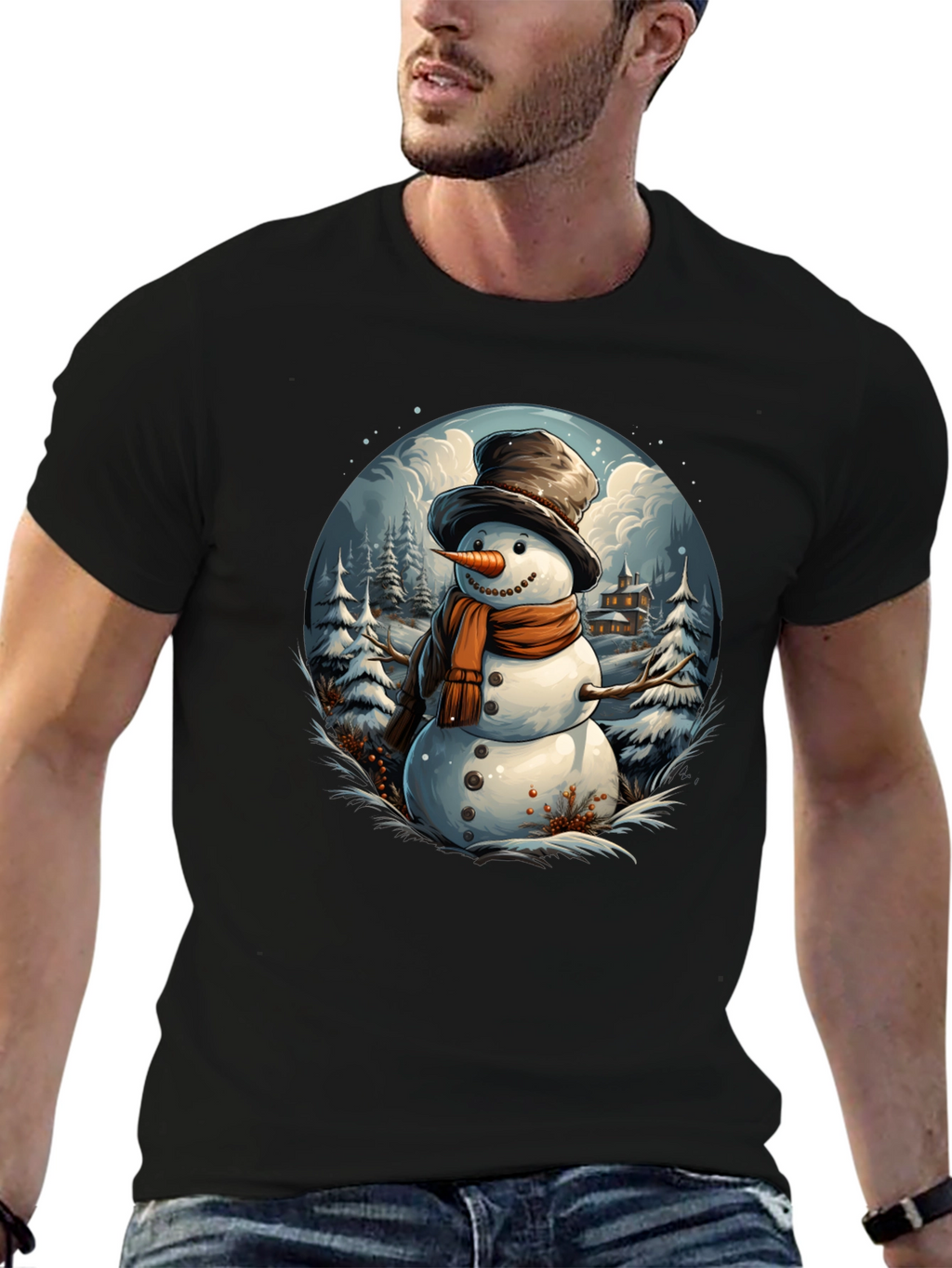 Festive Snowman Graphic Tee - Winter Holiday Apparel