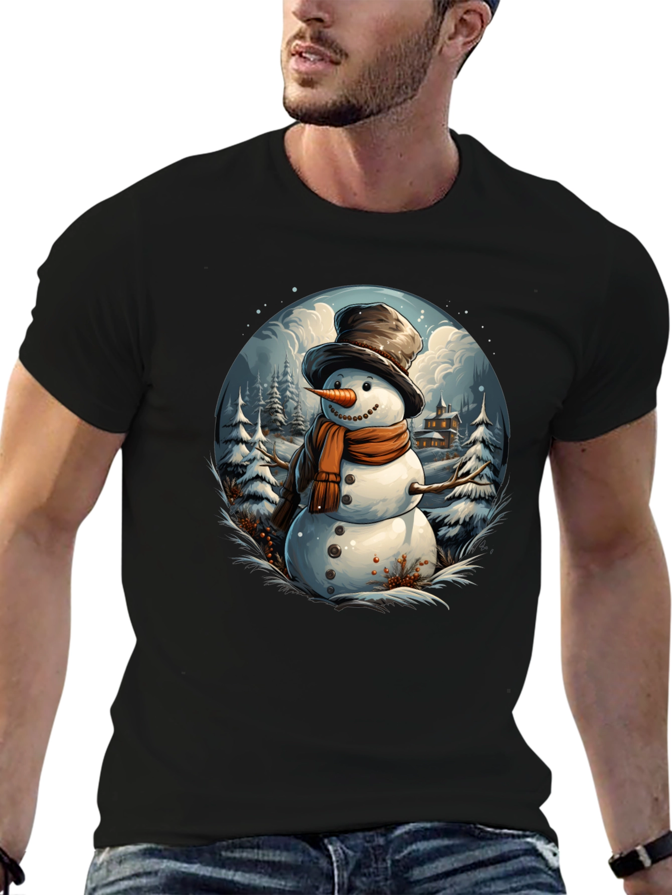 Festive Snowman Graphic Tee - Winter Holiday Apparel