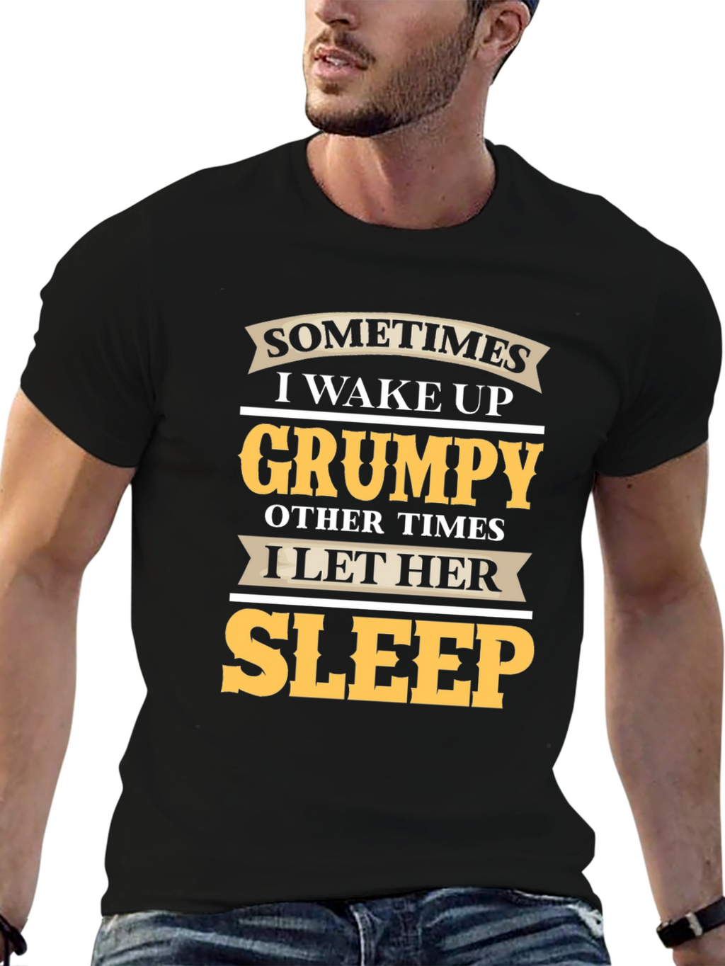 Grumpy Sleep Funny Mens Black T-Shirt