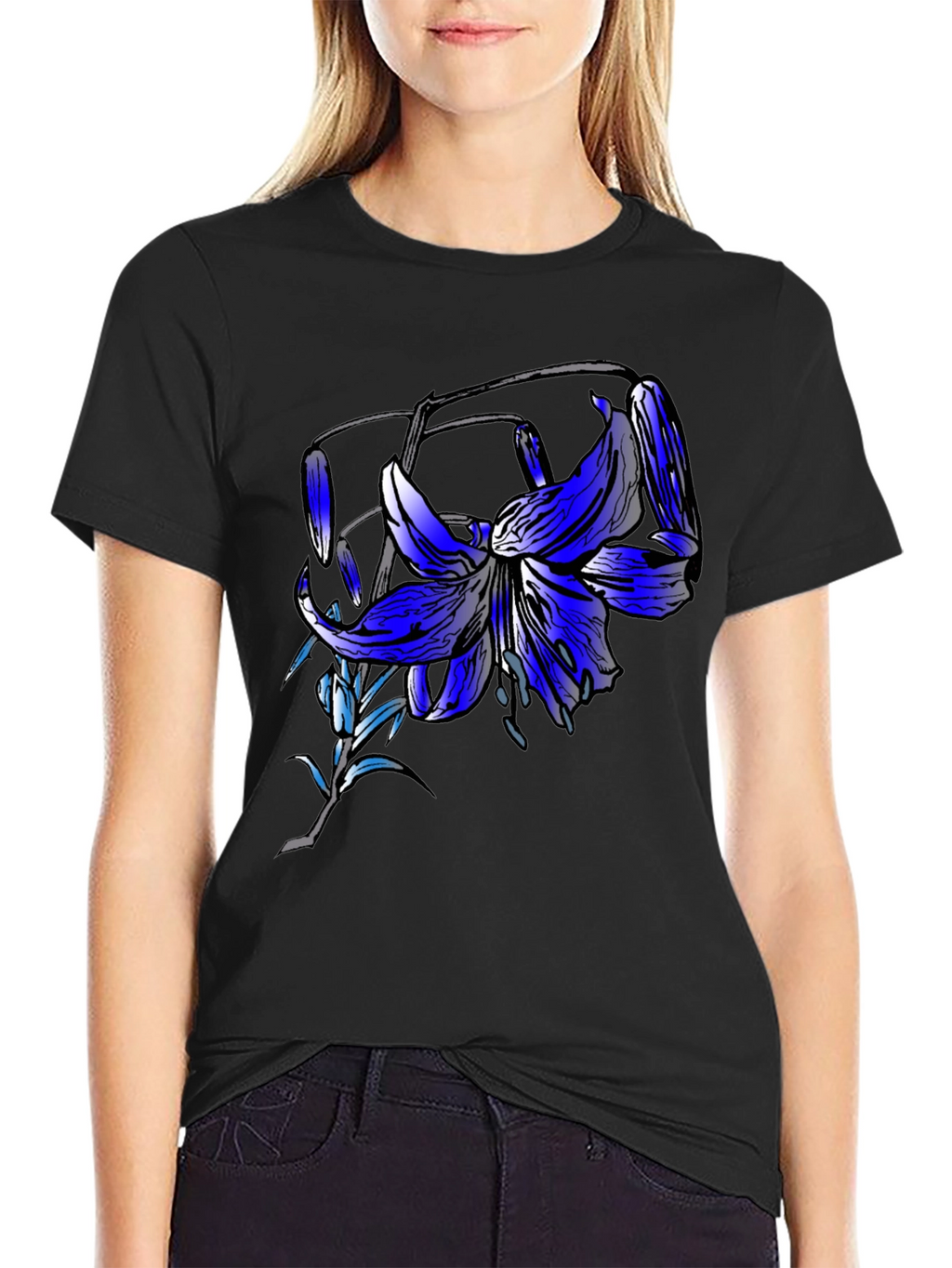 Blue Lily Graphic Tee - Mens Black T-Shirt