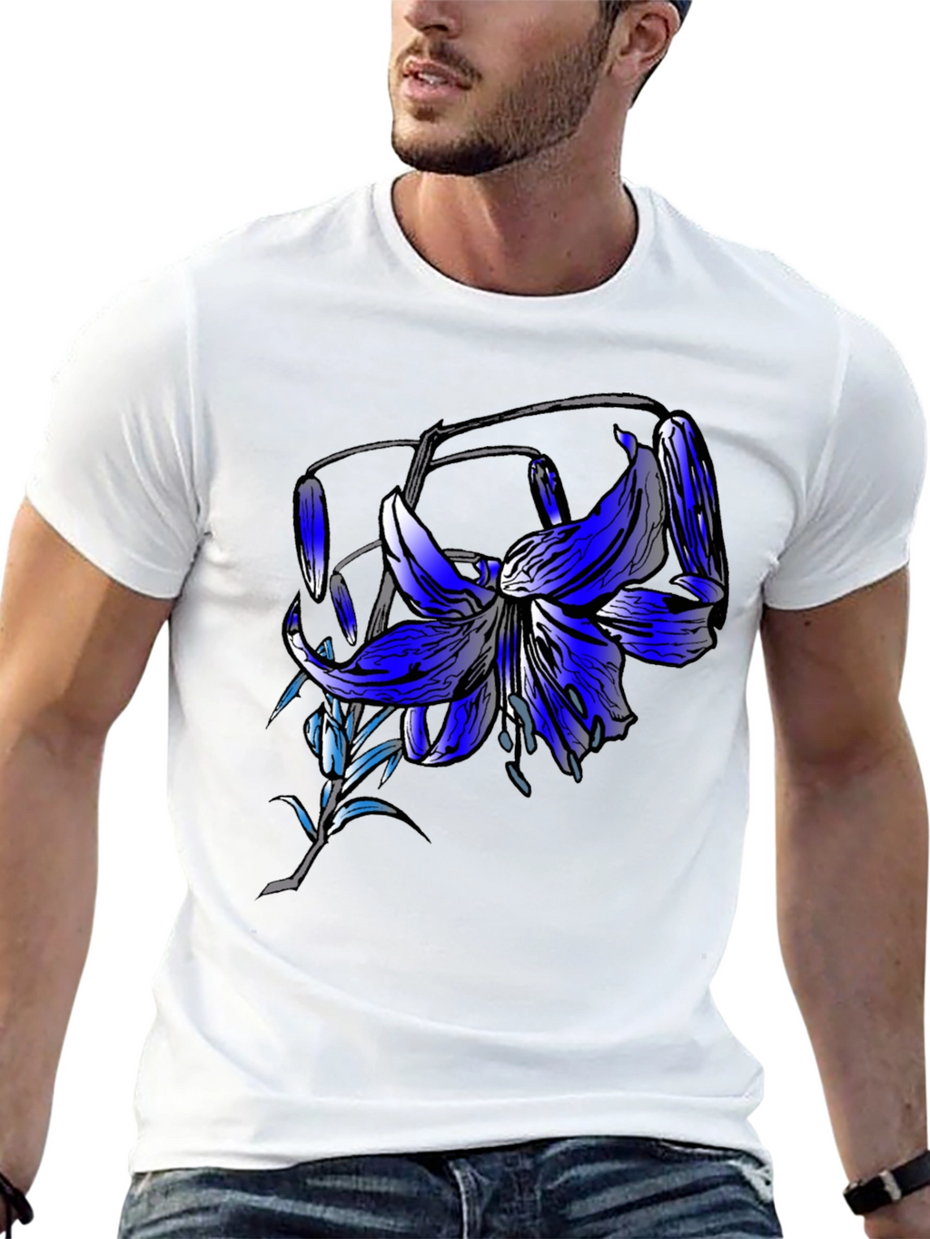 Blue Lily Graphic Tee - Mens Black T-Shirt