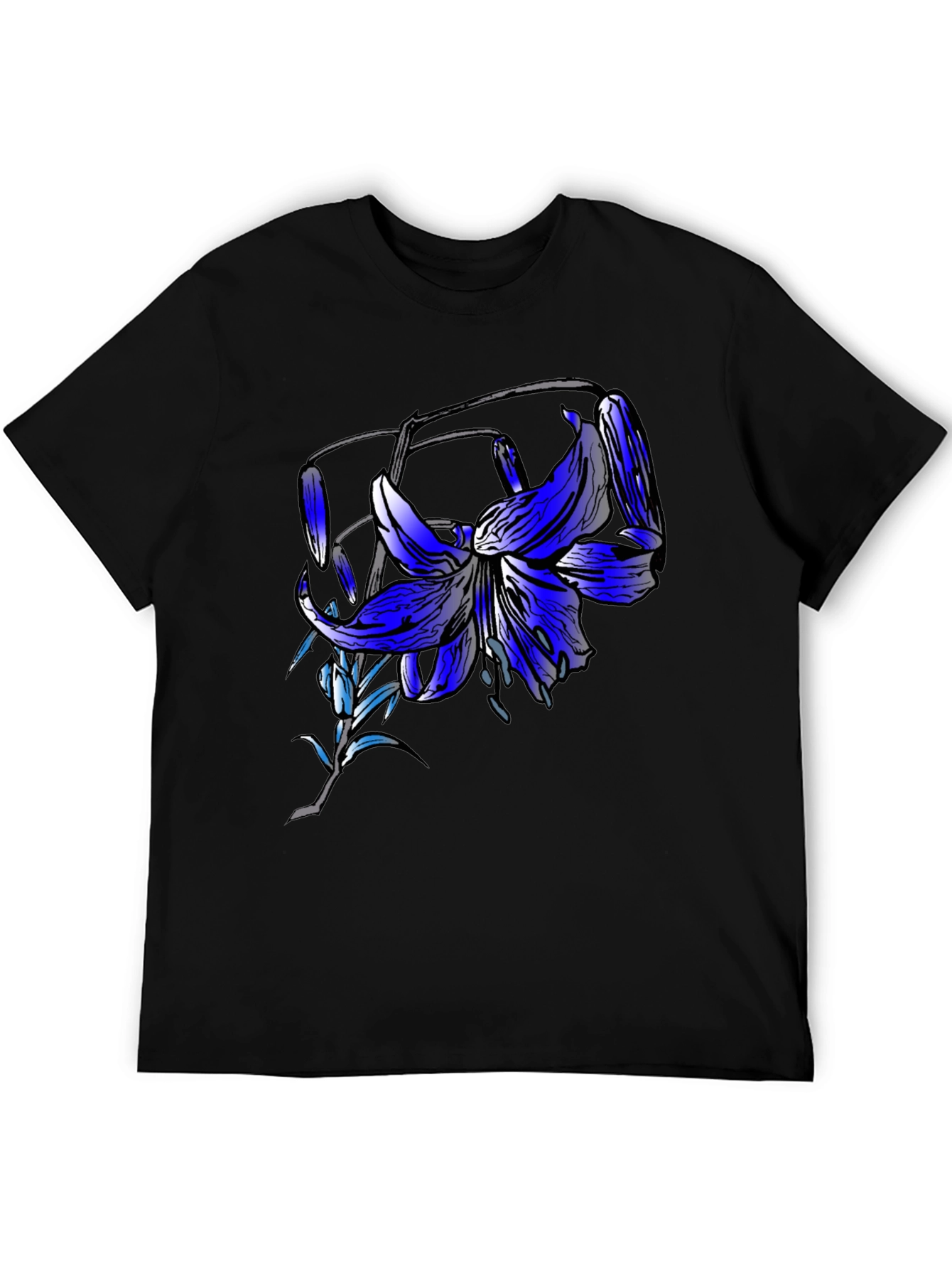 Blue Lily Graphic Tee - Mens Black T-Shirt