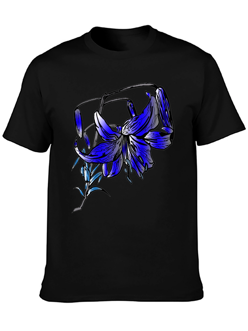Blue Lily Graphic Tee - Mens Black T-Shirt
